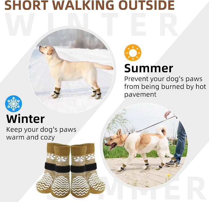 PUPTECK Anti Slip Dog Socks with Double Grippers for Hardwood Floors, Shoes for Hot/Cold Pavement, Boots & Paws Protectors to Prevent Licking, Traction Booties for Senior Small Large Dogs