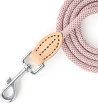 Mile High Life Dog Leash with Genuine Leather Connection, Thin Lightweight | Rope Leash, Heavy Duty 360° Swivel Metal Clasp, for Small Medium & Large Dogs Walking (Pink, 48 Inch-1/3)