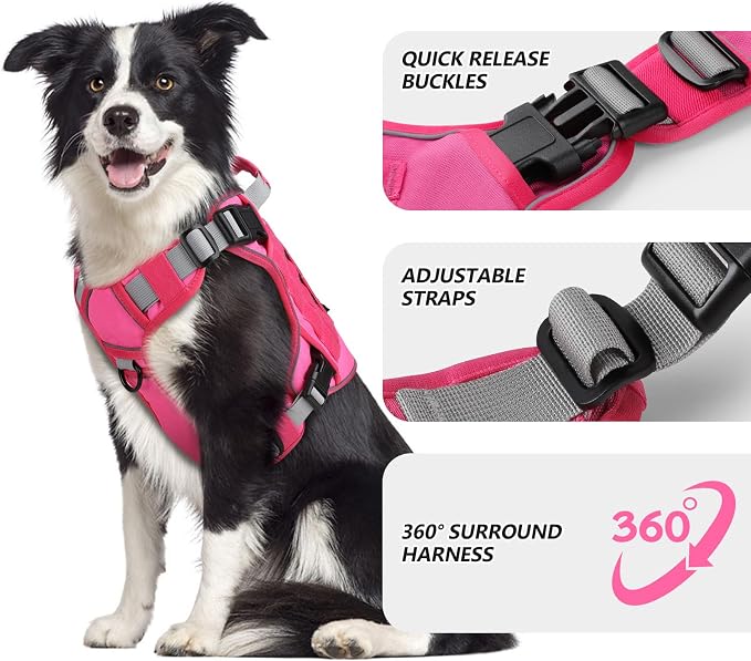 WINGOIN Pink Tactical Dog Harness for Large Dogs, Heavy Duty No Pull Dog Harness with Handle, Adjustable Reflective Military K9 Big Pet Vest for Husky, Doberman, Walking, Training, Hunting (XL) | Heavy Duty with Handle,Adjustable Reflective,Military K9...