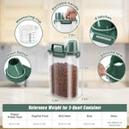 TBMax Small Dog Food Storage Container 3 Qt with Cat Food Can Cover and Mixing Spoon, Portable Travel Pet Food Dispenser with Large Spout and Cup -Bottle Green