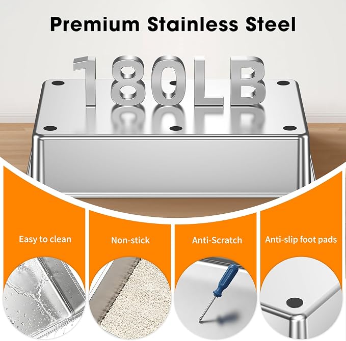 XXXL Stainless Steel Cat Litter Box with Lid – 28.3"×20.2"×17.3", Black | Enclosed High-Sided Cat Litter Box, Non-Stick Rustproof Pan & Leak-Proof Base, for Large & Multi-Cat Homes, Footboard & Scoop