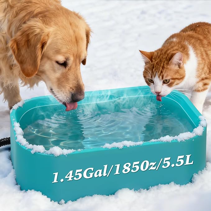 IPOW 1.45 Gal/5.5L Extra Large Heated Water Bowl with 5 Layers Design for Heating & Heat Preservation Provides Drinkable Water & Food in Winter Heated Pet Bowl for Cat Rabbit Chicken Duck Squirrel