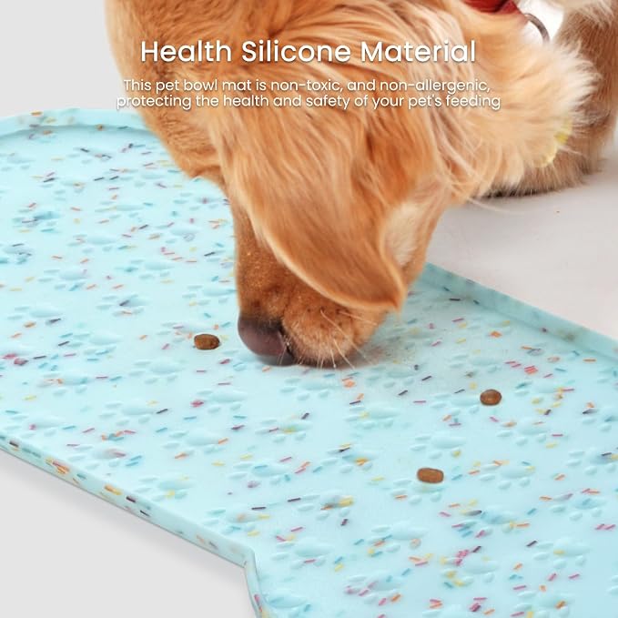 PWTAA Dog Food Mat Anti-Slip Silicone Dog Bowl Mat Thicker Pet Placemat Waterproof Cat Feeder Pad with Raised Edge Puppy Kitten Feeding Mats Suitable Small Medium-Sized Dogs Cats Eating Tray - 2PCS