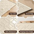 Pawtners Cat Litter Mat Extra Large 42" X 30", Easy to Clean, Beige, 2 Pack | Non-Slip Kitty Litter Mat for Floor, Waterproof & Urine-Proof Cat Litter Mat Litter Trapping Mat, Soft on Kitty Paws