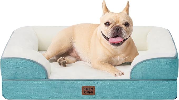 EHEYCIGA Orthopedic Dog Bed, Waterproof Memory Foam, Turquoise Blue, 30"L x 20"W x 6.5"Th | Non-Slip Bottom and Egg-Crate Memory Foam Dog Couch Bed with Washable Removable Cover, Turquoise Blue