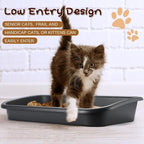 Uiifan 3 Pcs Extra Large Low Entry Cat Litter Box for Senior Kitty Pet Open Top Litter Box for Senior Kitten Handicap Disabled Older Elderly Cats, Easy to Clean(Dark Gray,23.2 x 16.5 x 4.3 Inches)