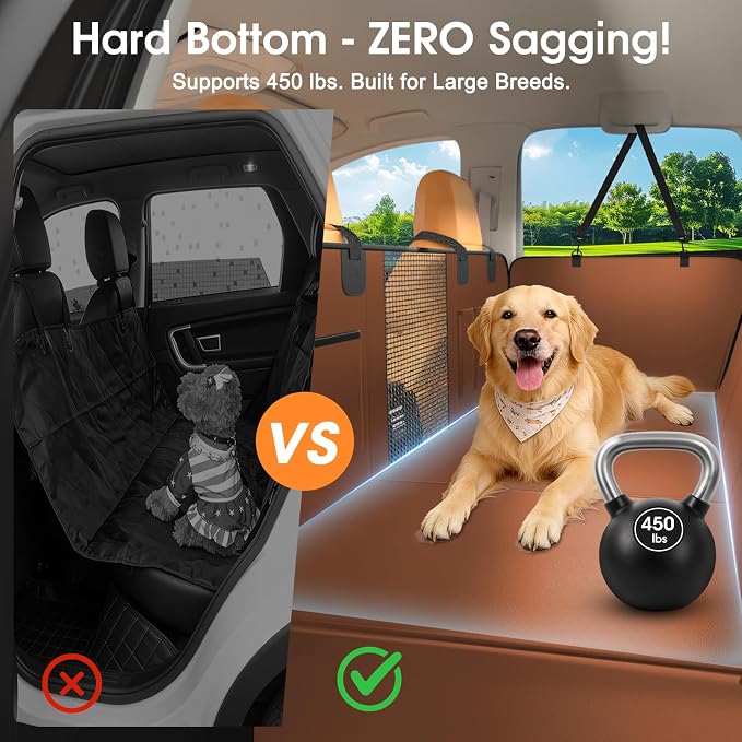XL Hard Bottom Dog Car Seat Cover, 58"×69", Waterproof PU Leather | Stable Hard Bottom Support for Comfortable Rides with Large Dogs