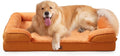EHEYCIGA Orthopedic Extra Large Dog Bed, Waterproof Washable XL Pet Bed 44" | Non-Slip Bottom and Egg-Crate Memory Foam Big Dog Couch Bed with Washable Removable Cover, Pumpkin Orange, 44Inch