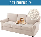H.VERSAILTEX Plush Chenille Couch Cover for 3 Cushion Couch Anti Slip Washable Sofa Slipcovers Soft and Durable Furniture Protector for Dogs Cats Kids (27.5" x 82", Ivory)