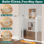 Fairy Baby 40.5" Extra Tall Baby Gate for Stairs, 40.6"-54.7" Extra Wide Dog Pet Gate Indoor Outdoor, Pressure Mounted Walk Thru Swing Metal Safety Child Gate, Cat Puppy Gate for House Doorways, White