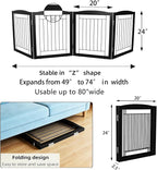 ZJSF Freestanding Foldable Dog Gate for House Extra Wide Wooden Black Indoor Puppy Gate Stairs Dog Gates Doorways Tall Pet Gate 4 Panels Fence