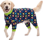 LovinPet Dog PJS Onesies for Large Dogs, Blue Triangle Print, Post Surgery Shirt, UV Protection, Pet Anxiety Relief, Wound Care Onesie for Large Dog,Medium