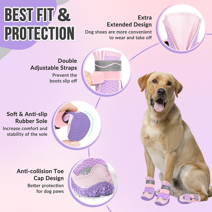SlowTon Dog Shoes for Large Small Medium Dogs - Breathable Dog Boots for Summer Hot Pavement, Paw Protector for Outdoor Walking Winter Snow, Anti-Slip Rubber Dog Booties for Hardwood Floor (PI, 7)