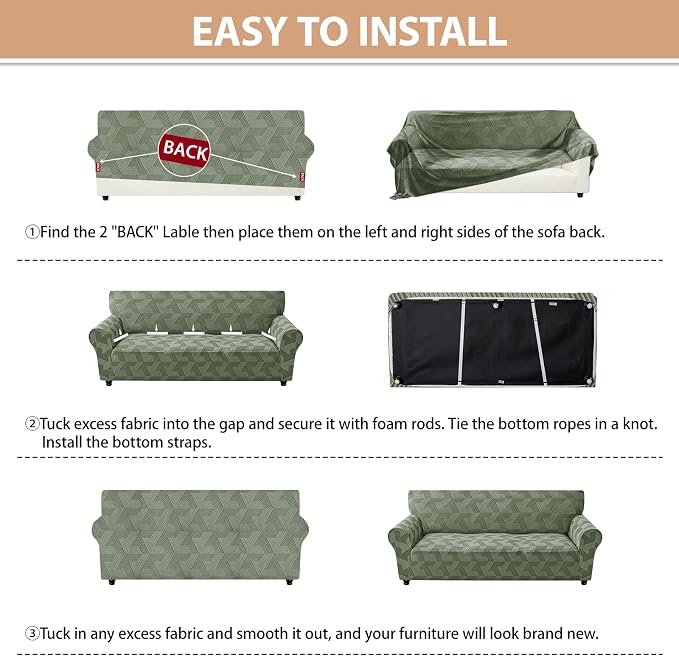 ZNSAYOTX Stretch Armchair Covers for, 1-Piece Chair Slipcovers for Living Room, Furniture Protector with Elastic Bottom for Dogs Cats Kids Geometrical Jacquard Fabric (Small, Army Green)