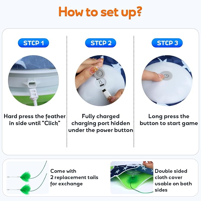 Oxawo Interactive Cat Toys for Indoor Cats Kittens Mat Toy | Motion Activated, Mouse Squeaky, Catch Moving Feather Concealed in Mat for Cat Stress Release