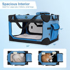 Ownpets Extra Large Cat Carrier for 2 Cats Small Dogs, 24 Inches Collapsible Soft Dog Crate for Car Travel, Portable Pet Carrier with Soft Mat, Blue | Foldable, Portable, 4-Doors, 4-Side Mesh Windows, Steel Frame Oxford Cloth, Soft Cushion Mat, Leash, ...
