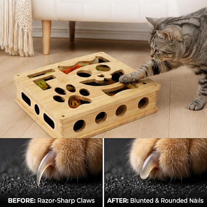 Interactive Cat Puzzle Toy, Wooden Enrichment Box for Indoor Cats | Keep indoor cats active, curious, and engaged with a wooden puzzle toy that encourages play and natural scratching.