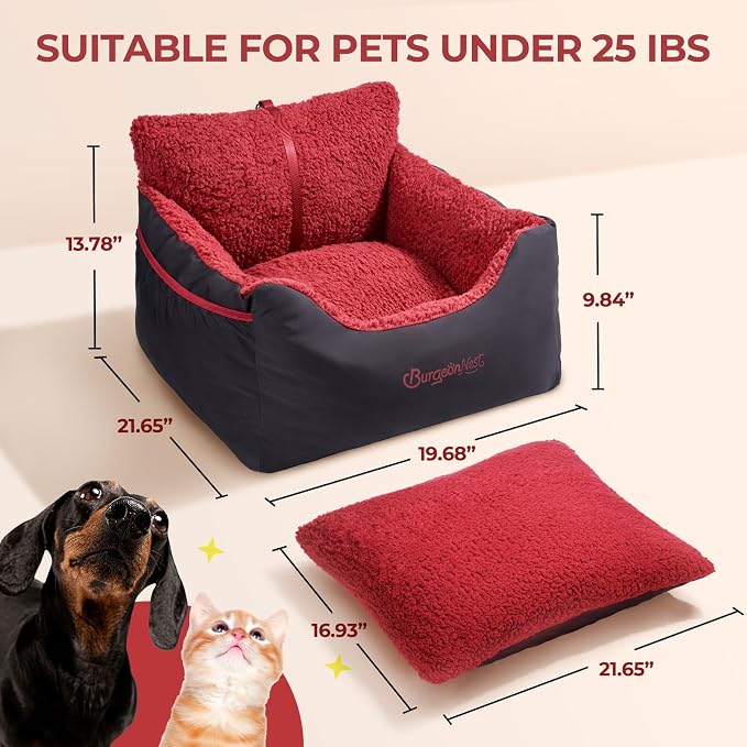 BurgeonNest Dog Car Seat for Small Dogs & Cats Under 25 lbs, Black red