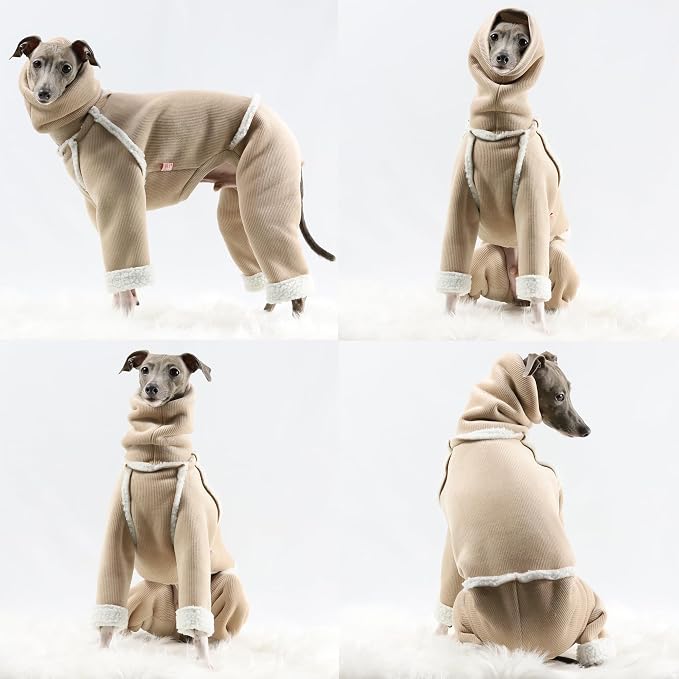 D Doggy Star Italian Greyhound Cold Weather Coat Warm Fleece Corduroy Sweater Turtleneck Onesie Clothes Whippet for Dog (M,Corduroy Beige)
