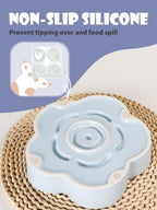 Ceramic Slow Feeder Dog Bowl, Anti-Choking Slow Food Bowls, 8" 11.3oz Slow Feeder for Medium, Large Breeds, Plum Puzzle Design, Non-Slip Silicone, Dishwasher and Microwave Safe, Blue