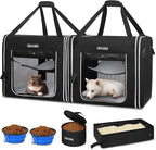 Petskd Portable Double Cat Carrier with Litter Box for Multiple Cats | 36"Lx17"Wx17"H, 2in1 Car Travel Carriers, Dual Large Cat Carrier, Lockable Safety Zippers, for Long Distance Travel
