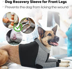 Lelepet Dog Recovery Suit for Front Legs, Dog Sleeve to Stop Licking Black | Elbow Protector for Leg Injuries Shoulder Wounds After Surgery Male Female,Zippered Long-Sleeved Shirt Cone Alternative S-3XL