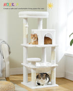 MUTTROS White Cat Tree for Indoor Cats, 45.7" Multi-Level Cat Tower with Large Metal Frame Hammock, Cat Condo with 4 Scratching Posts and Top Perch, White