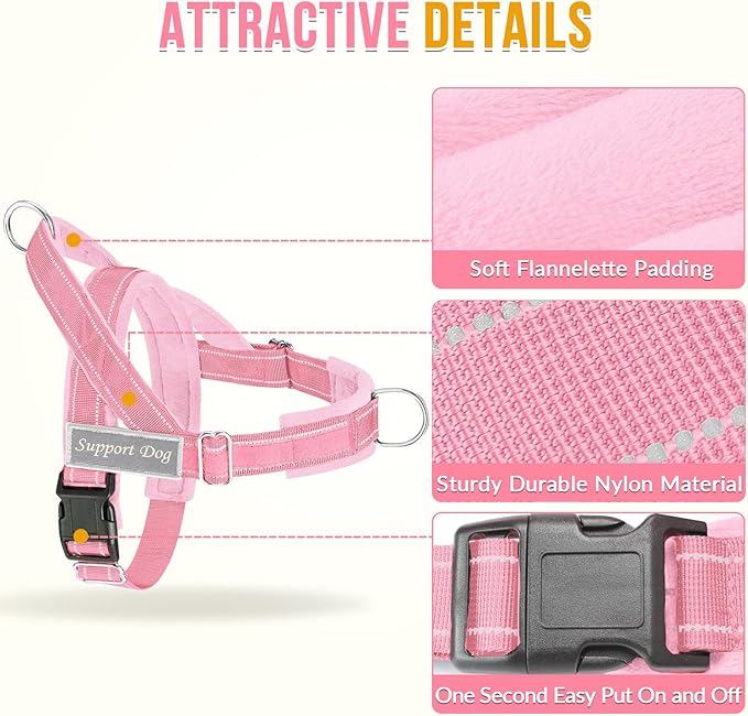 SlowTon No Pull Dog Harness - Heavy Duty Dog Harness and Leash Set for Medium Large Dogs, Reflective Tactical Harness with Soft Padded and Front Clip for Easy Walk and Training (Pink, M)