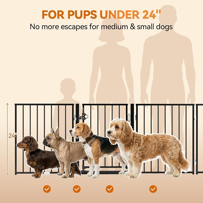 BFNN Chewproof Steel Dog Gate Indoor, 120" Extra Wide Freestanding Fence | Flexible Space Control | With Walk-Thru Door | 24" Tall Heavy Duty Barrier | Foldable | No Drill | For Small & Medium Puppy