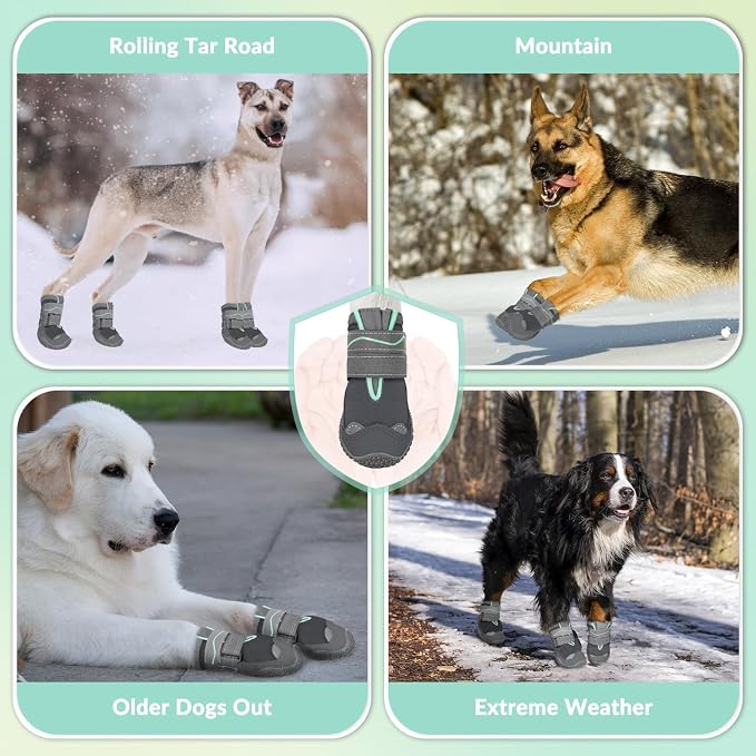 SlowTon Dog Shoes for Large Small Medium Dogs - Waterproof Dog Boots for Summer Hot Pavement, Paw Protector for Outdoor Walking Winter Snow, Anti-Slip Rubber Dog Booties for Hardwood Floor (Grey, 5)