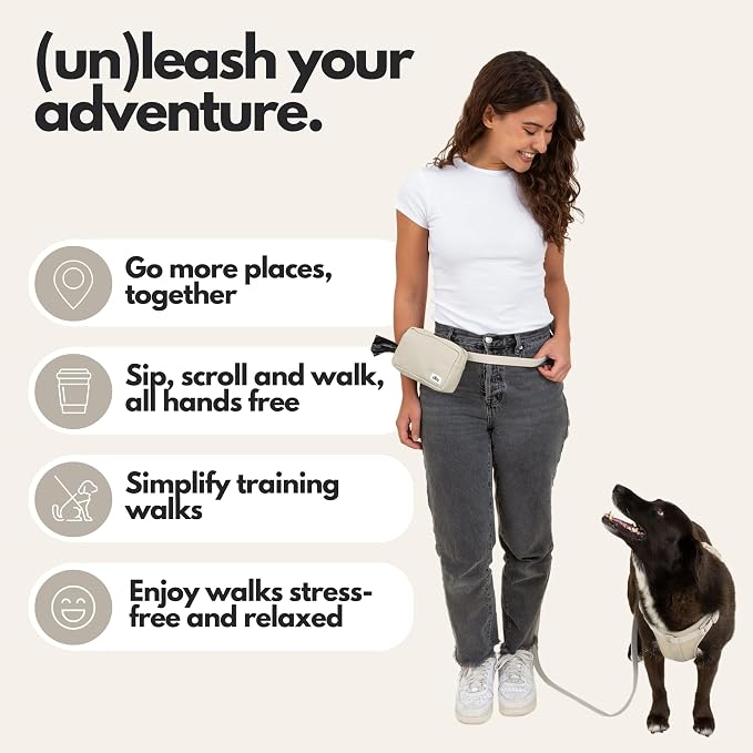 Hands Free Dog Leash with Treat Pouch - Waterproof Cross Body and Waist Leash for Dog Walking and Training with Poop Bag Holder - Cute Walking Accessories