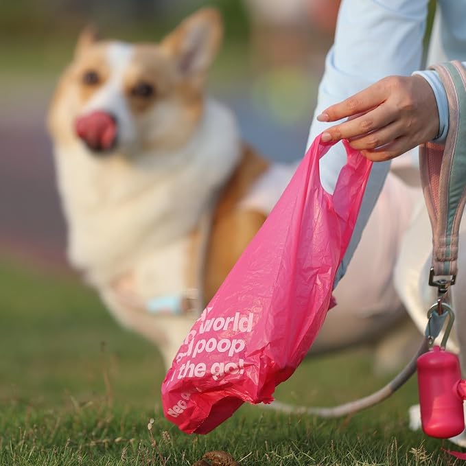 Deo Doo Dog Poop Bags with Handles, 360 Count, Rose Scented (Only Rolls) | Extra Thick Leak Proof, Easy-Tie Design, Easy Open and Tear, 30 Refill Rolls for Multi-Pet Waste and Cat Litter Cleanup
