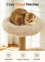 Letkind 38" Modern Cat Tree Tower for Large Indoor Cats, Perches-Natural Solid Wood Cat Tower with Sisal Scratching Post, Perches, Basket & Scratching Post, Aesthetic Boho Cat Furniture