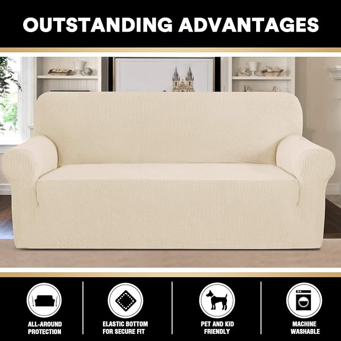 Couch Covers for 3 Cushion Couch Sofa Pet Friendly Extra Large Couch Cover for Oversized Sofa Washable Furniture Protector Fitted Sofa Slipcovers Stay in Place(XL Sofa, Biscotti Beige)
