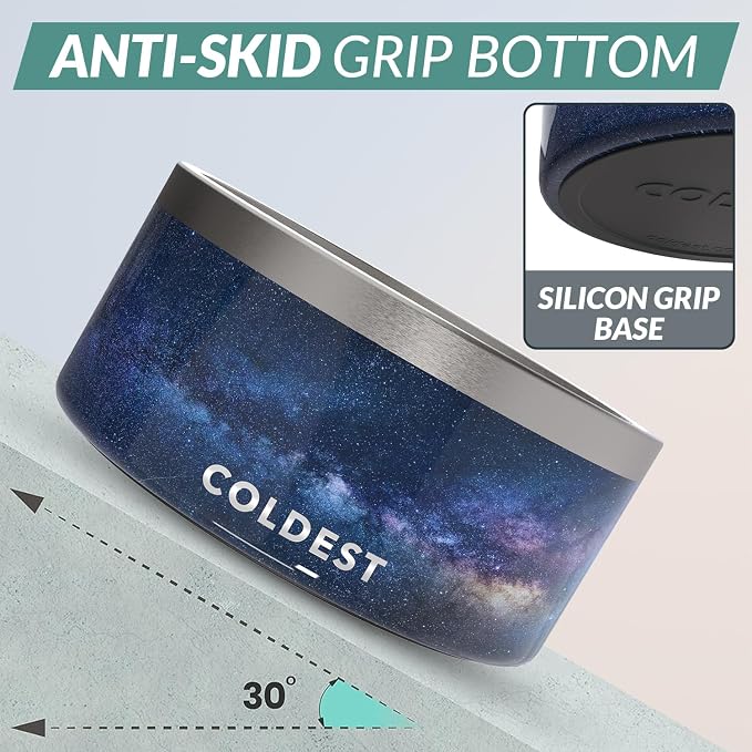Coldest Dog Bowl - Anti Rust Metal, Non Slip, 3 Layers Insulated Stainless Steel Dog Bowls - Spill Proof & Heavy Duty - Water Bowl for Dogs, Cats & Pets, Dish Washer Safe (200 oz, Into The Beyond)