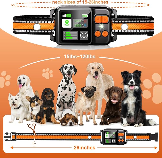 GPS Wireless Dog Fence System, Electric Dog Fence Using GPS Electric Satellite Technology, IPX7 Waterproof Rechargeable Design, GPS Dog Collar Has 2 Modes Circular and Free-Form Fence(2pcs)