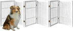 Urnporium Pet Dog Gate Freestanding, Strong Durable Folding Wooden Fence, Portable Acacia Hardwood Safety Barrier for Indoor & Outdoor Use (White Pet Gate, 6 Panel 30" Tall)