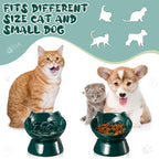 Funnymoom 2 Pcs Ceramic Raised Slow Feeder Cat Bowl, 5.91inch Elevated Cat Slow Feeder Bowl Tilted Anti Vomiting for Dry Wet Food and Water Easy to Clean High Edge(Dark Green)