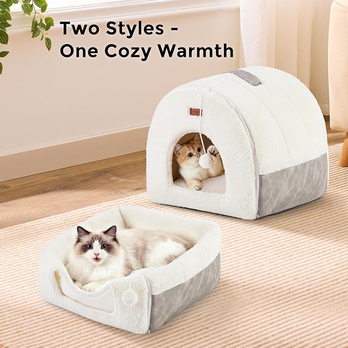 ZOMISIA 2in1 Cat Bed Cave for Indoor Cats & Small Dog, with Washable Pillow | 17 inch, Large Enclosed Cat Hideaway with Non-Slip Bottom, Cozy Dog Cave for Anxious Pets, Easy to Assemble, Removable Pillow