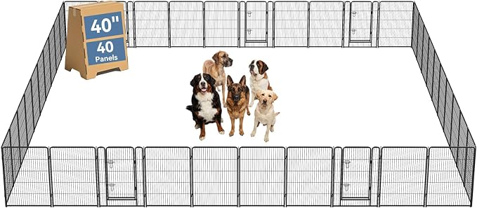 DUMOS Dog Playpen Indoor, Metal 40 Inch 40 Panels Foldable Pet Fence with Door, Outdoor Small Medium Large Dog Puppy Portable Exercise Play Pen for RV Camping, Trips, Play Yard