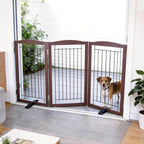 ZJSF Freestanding Dog Fence Indoor, Foldable Dog Gate for Doorways, Stairs or Hallways, Sturdy Wood Extra Wide Pet Gate with Support Feet for The House, Brown, 32 "Height-3 Panels