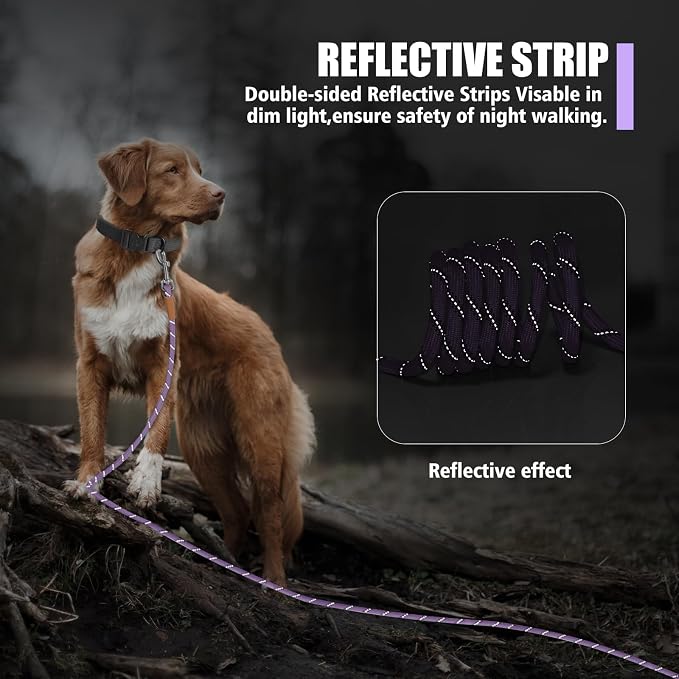 lynxking Long Dog Leash Reflective 15ft 30ft 50ft Check Cord Training Lead Padded Handle Heavy Duty Rope for Puppy Small Medium Large Dogs (Light Purple, 30ft x 3/8inch)