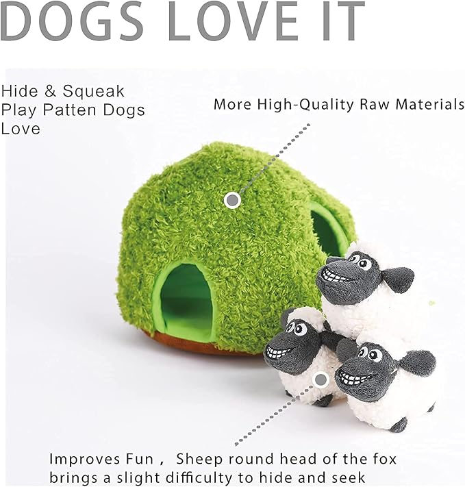 Hide and Seek Dog Puzzle Puppy Toys, Interactive Squeaky Plush, Stuffed Toys for Dogs, Small Size(Sheep, Panda, Forest Animals) (Sheep)