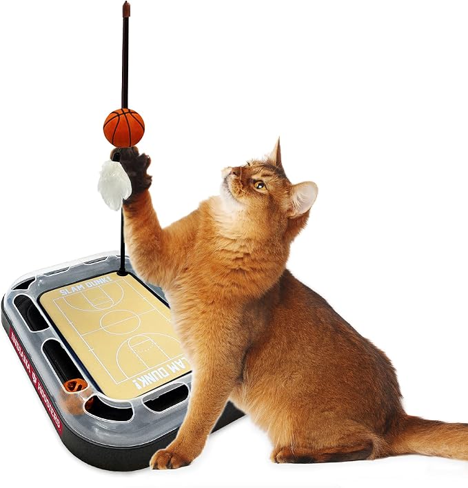 Cat Scratch Toy NCAA Indiana Hoosiers Reversible Basketball Court Felt/Cardboard Cat Scratcher Toy. Interactive Cat Ball Bell in Tracks. 6-in-1 CAT Toy Cat Wand Poll, Catnip-Filled Plush Basketball