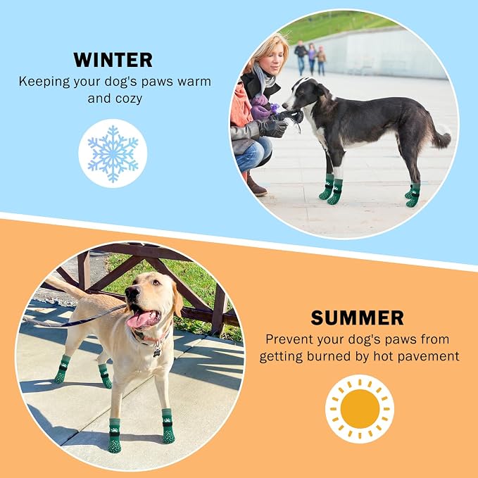 SCENEREAL Anti Slip Dog Socks to Prevent Licking Paws, Dog Shoes for Hot/Cold Pavement, Paw Protector Traction Control on Hardwood Floor, Dog Shoes Booties for Puppy Small Medium Large Senior Dogs