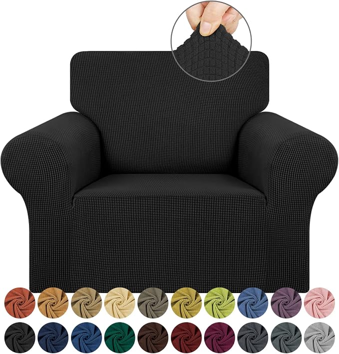 Stretch Chair Sofa Slipcover, Single Couch Cover,Black | 1-Piece Washable Sofa Cover,Pet Friendly (31"-55") Furniture Protector Soft Jacquard Elastic Bottom for Dogs & Kids
