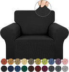 Stretch Chair Sofa Slipcover, Single Couch Cover,Black | 1-Piece Washable Sofa Cover,Pet Friendly (31"-55") Furniture Protector Soft Jacquard Elastic Bottom for Dogs & Kids