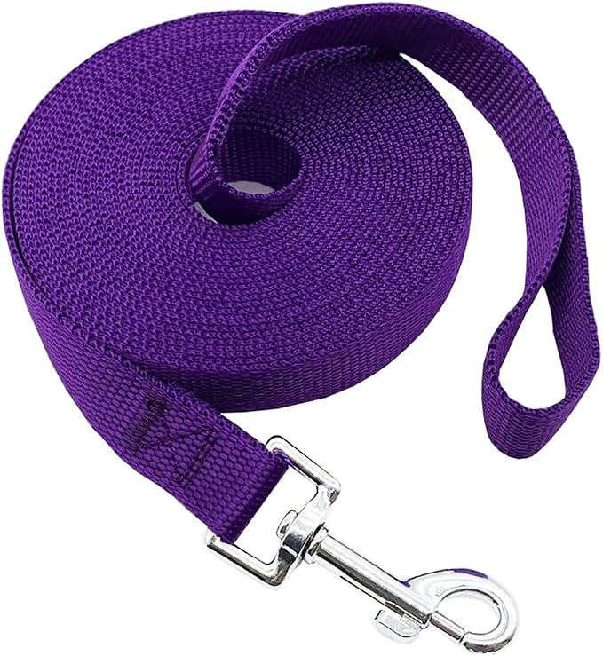 Nylon Training Dog Leash for Small Medium Large Dogs, 15ft 20ft 30ft 50ft Long Leash Dog/Puppy Lead for Obedience Recall Training, Camping (20ft, Purple)