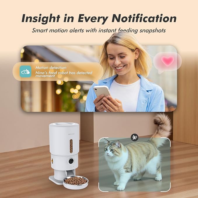 Automatic Cat Feeder with Camera - 5G WiFi Timed Cat Food Dispenser, 1080P HD Video with Night Vision, 1-15 Meals, 1-99 Portions, 2-Way Audio, Keeps Dry Food Fresh, 5L Auto Pet Feeder Also for Dogs