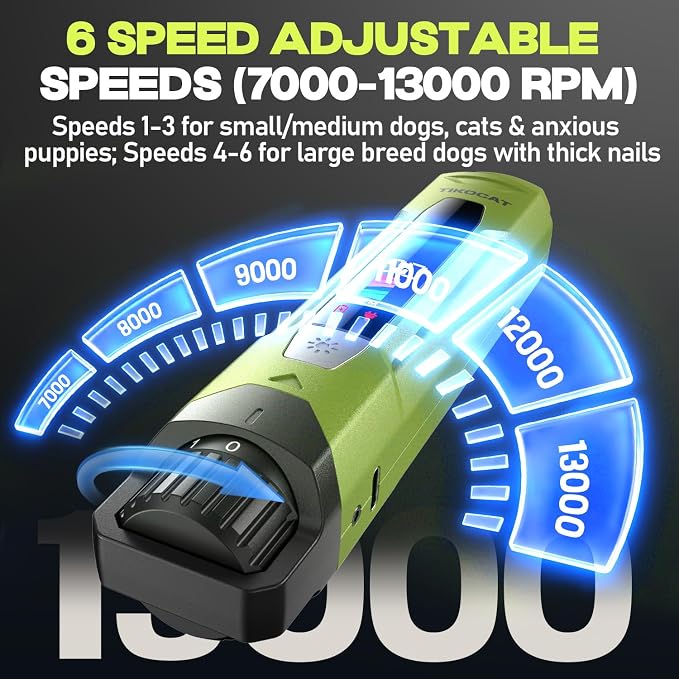 Whisper-Quiet Dog Nail Grinder 50%More Power for Sensitive Dogs,Cat | 6-Speed Pet Nail Trimmer with LED Display & 4 LED Lights, 3 Grinding Bits, No Over-Cutting,Stress-Free Grooming for All Pets